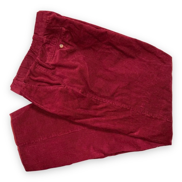 Red Corduroy Pants with Flat Front Design - Picture 2 of 12